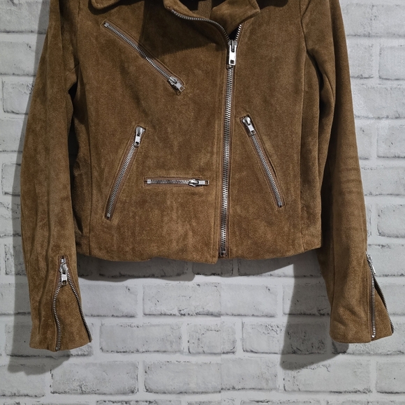 Lulus Faux Suede Moto Jacket Tan size S - Picture 7 of 11